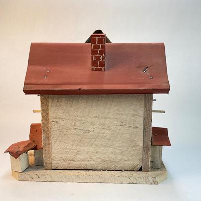 286 Bird House White Wood Painted with ‎(Metal Roof-Terra cotta color roof)