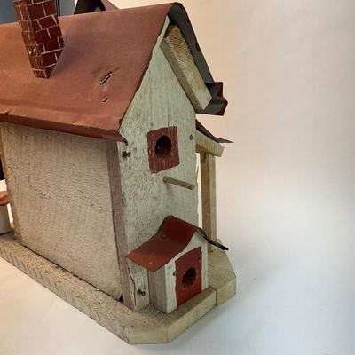 286 Bird House White Wood Painted with ‎(Metal Roof-Terra cotta color roof)