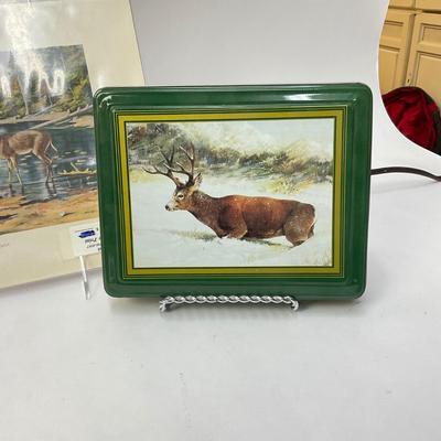 292 Decorative Forest Lamp with Deer, Antique Print of Adirondack Deer