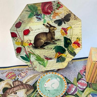 293 Table runner Easter theme with Pink Ceramic Pitcher