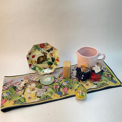 293 Table runner Easter theme with Pink Ceramic Pitcher