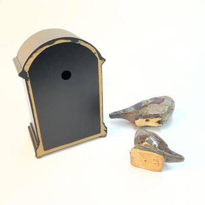 296 Two Homemade Ceramic Birds with Small English Clock