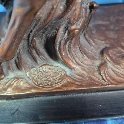 Sale Photo Thumbnail #137: Plaster figure of bucking horse
13 inches tall x 14 inches wide 
Some wear on the bronze patina