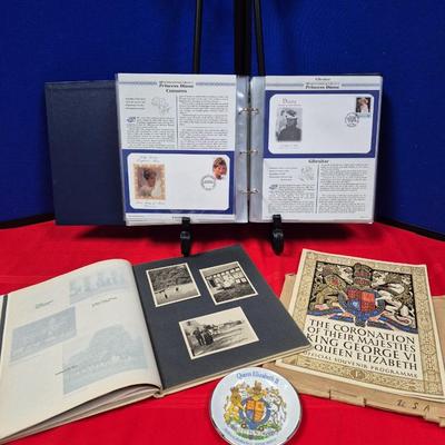 Sale Photo Thumbnail #148: Photo Album by Queen Alexandria, wife of King Edward VII  published in 1908 
Coronation of King George VI  Program  
Book of International Tributes to Princess Diana Stamp Collection   
   523 First Day covers w stamps from various countries
Queen Elizabe