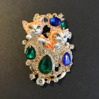 Sale Photo Thumbnail #138: Very cute multi colored rhinestone cat Brooch 
Please see attached photos
