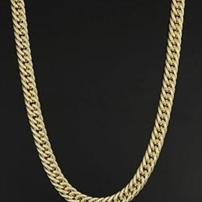 Solid 14k Yellow Gold Filled 7 mm Double Curb Link Chain Necklace