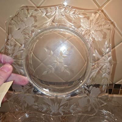 Etched Floral Glass Plates