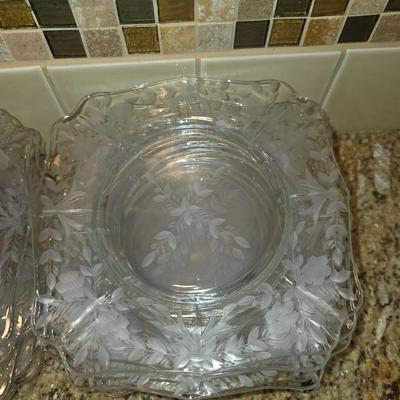 Etched Floral Glass Plates