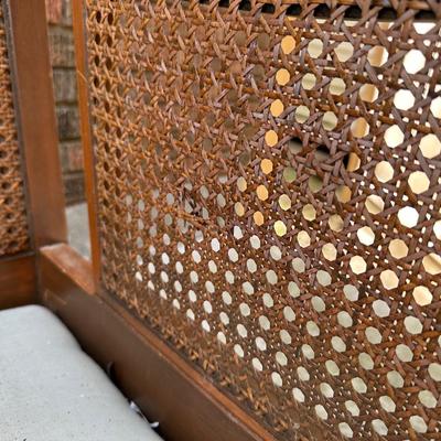 Vintage Wood & Cane Armchair w/ Mustard Velvet Cushion