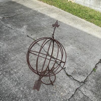 Vintage Wrought Iron Armillary Sphere Garden Sculpture / Sundial Style
