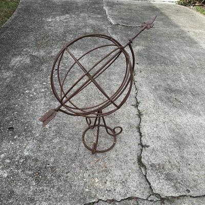 Vintage Wrought Iron Armillary Sphere Garden Sculpture / Sundial Style