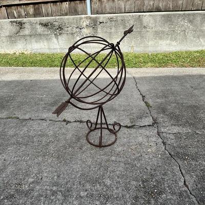Vintage Wrought Iron Armillary Sphere Garden Sculpture / Sundial Style
