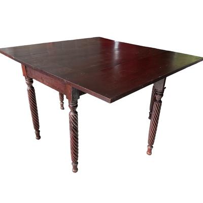 Antique Drop-Leaf Dining Table w/ Barley Twist Legs