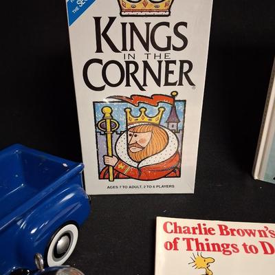 CERAMIC TRUCK, PIGGY BANK, BOOKS AND A GAME