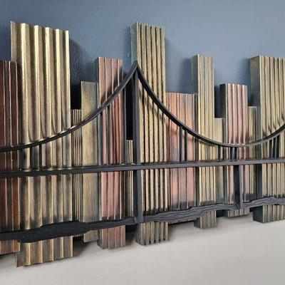 1960s Signed Syroco Cityscape Bridge Wall Sculpture