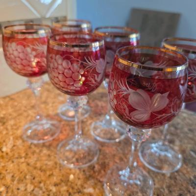 Cranberry Stem Ware set