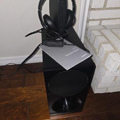 Samsung Sound Bar with subwoofer and headphones