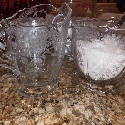 Clear Depression Glass Cream and Sugar Set
