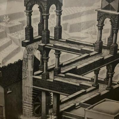 M.C. Escher – Waterfall (Waterval), 1961/1971 Authorized Vintage Offset Lithograph Edition