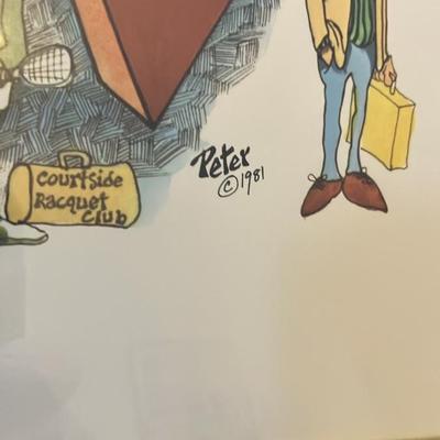 1981 Peter Mulcahy "LAW" Signed Framed Cartoon Print – Humorous Lawyer Satire Art