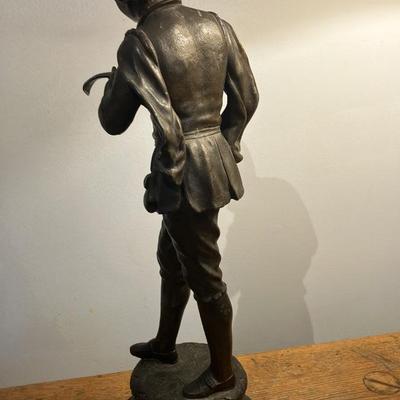 Antique French Spelter Bronze Sculpture - Young Street Singer Holding Sheet Music, 21"h