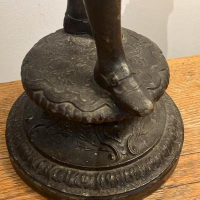 Antique French Spelter Bronze Sculpture - Young Street Singer Holding Sheet Music, 21"h