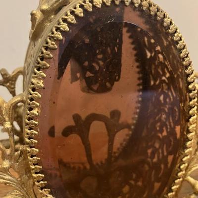 Pair of Vintage Hollywood Regency Ormolu Filigree Perfume Bottles - Gilded Gold