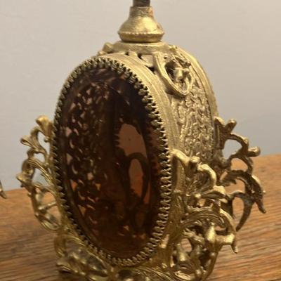 Pair of Vintage Hollywood Regency Ormolu Filigree Perfume Bottles - Gilded Gold