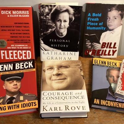 Signed Hardcover Conservative Political Memoirs Lot: Beck, O'Reilly, Rove, Graham & More