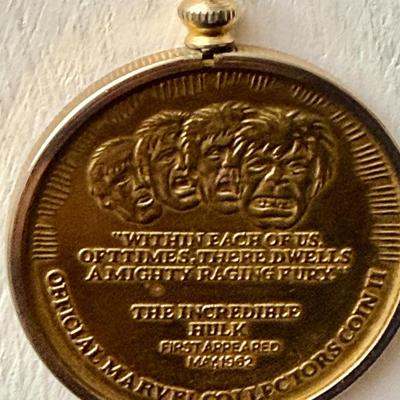 Rare Vintage Gold Plated Silver Incredible Hulk Coin Necklace
