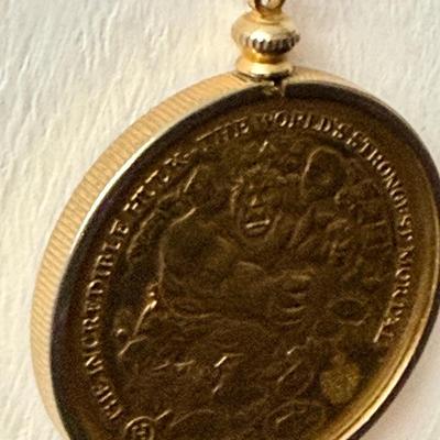 Rare Vintage Gold Plated Silver Incredible Hulk Coin Necklace