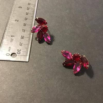 Sale Photo Thumbnail #138: Beautiful Vintage clip on Earrings with marquise shaped pink and red crystal rhinestone’s please see attached photos