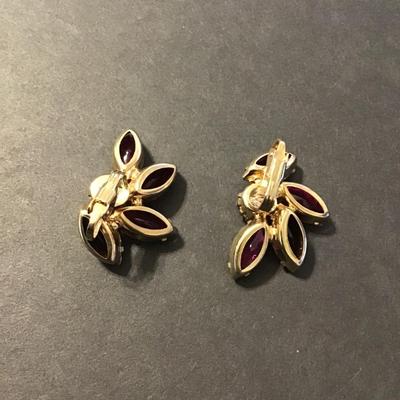 Sale Photo Thumbnail #139: Beautiful Vintage clip on Earrings with marquise shaped pink and red crystal rhinestone’s please see attached photos