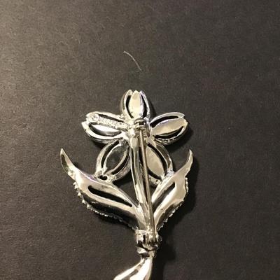 Sale Photo Thumbnail #230: Vintage Sarah Coventry flower brooch with black Rhinestone Please see attached photos