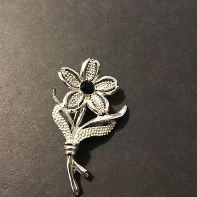 Sale Photo Thumbnail #228: Vintage Sarah Coventry flower brooch with black Rhinestone Please see attached photos