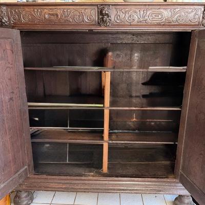 Antique Oak Lions Head Huntboard Sideboard