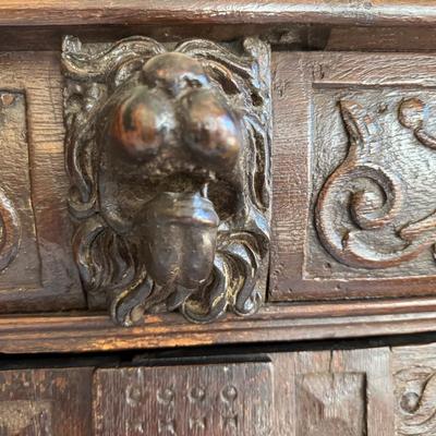 Antique Oak Lions Head Huntboard Sideboard