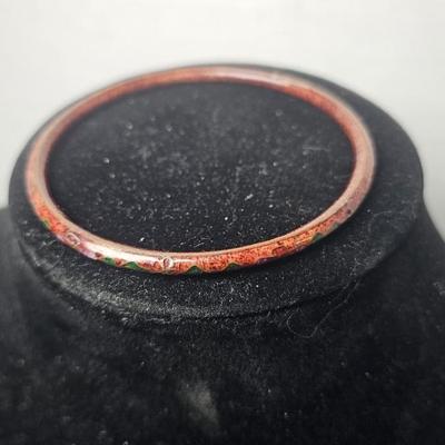 Vintage Copper-Toned Enamel Floral Bangle Bracelet