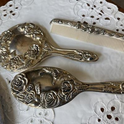 Sale Photo Thumbnail #176: Mirrored caddie, hand mirror, brush, comb.   Good condition