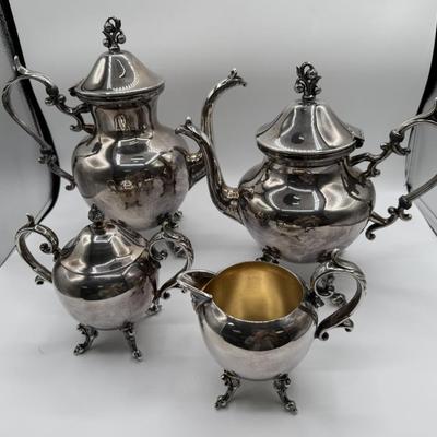 Sale Photo Thumbnail #178: Silver on Copper, with makers mark - Crown with BSC 
5 piece tea set with teapot, coffee pot, sugar, creamer, footed butler's tray 
Retails $150 to $400