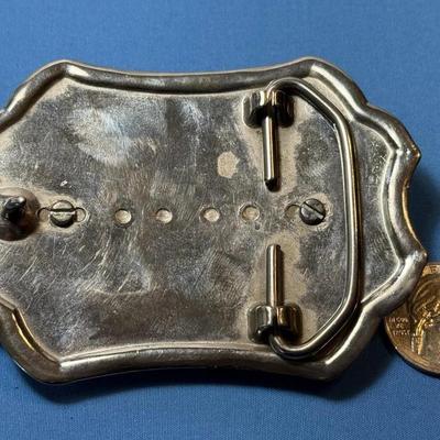 Vintage Mid-Century White-Metal Eisenhower Dollar Belt Buckle in Good Preowned Condition as Pictured.