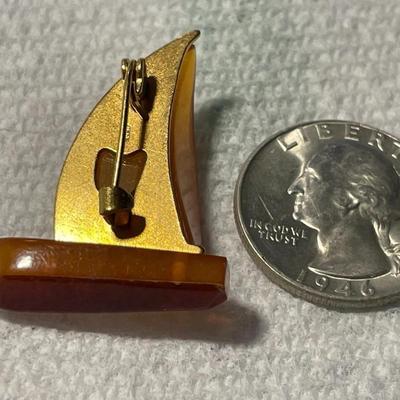Vintage Baltic Amber Sail Ship Boat Pin in VG Preowned Condition as Pictured.