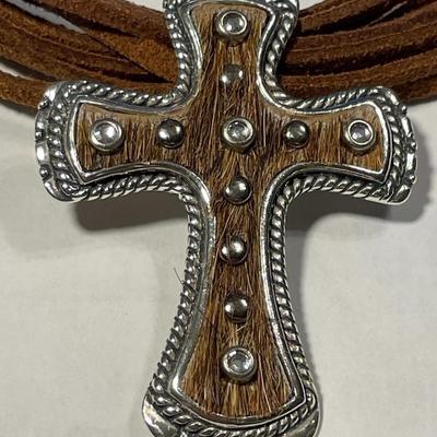 DTR Jay King New Never Worn Condition Exquisite Heavy Sterling Silver Cross Necklace Adjustable Size 17-20" Long on Suede Multi...