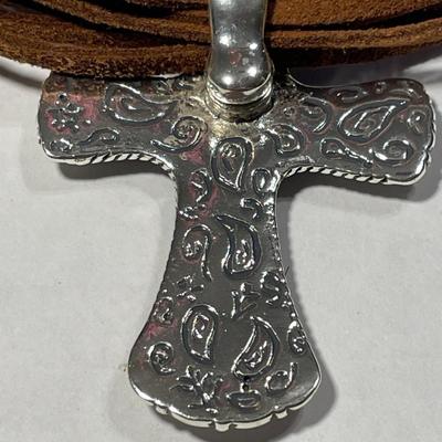 DTR Jay King New Never Worn Condition Exquisite Heavy Sterling Silver Cross Necklace Adjustable Size 17-20" Long on Suede Multi...