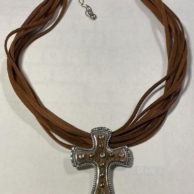 DTR Jay King New Never Worn Condition Exquisite Heavy Sterling Silver Cross Necklace Adjustable Size 17-20" Long on Suede Multi...