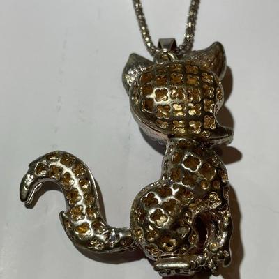 Vintage Rhinestone & Enamel Rudolph the Red Nose Reindeer Pendant 2.5" Tall on a 28" Fashion Chain in Good Preowned Condition.