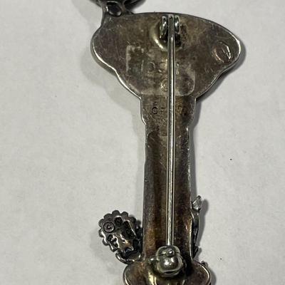 Vintage Scarce Sterling Silver Bird Bath Pin 2" Tall with Opalescence Stone in Good Preowned Condition.