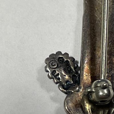 Vintage Scarce Sterling Silver Bird Bath Pin 2" Tall with Opalescence Stone in Good Preowned Condition.