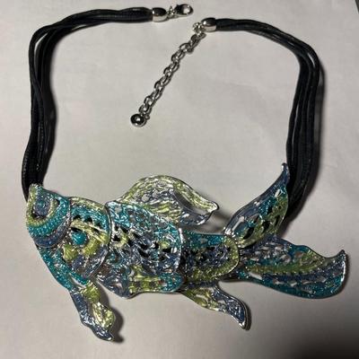 Vintage Dune & Willow Holographic Metallic Enameled Fish Necklace 16+ Adjustable as Pictured.