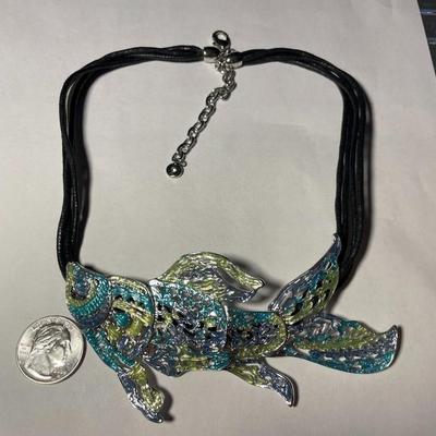 Vintage Dune & Willow Holographic Metallic Enameled Fish Necklace 16+ Adjustable as Pictured.